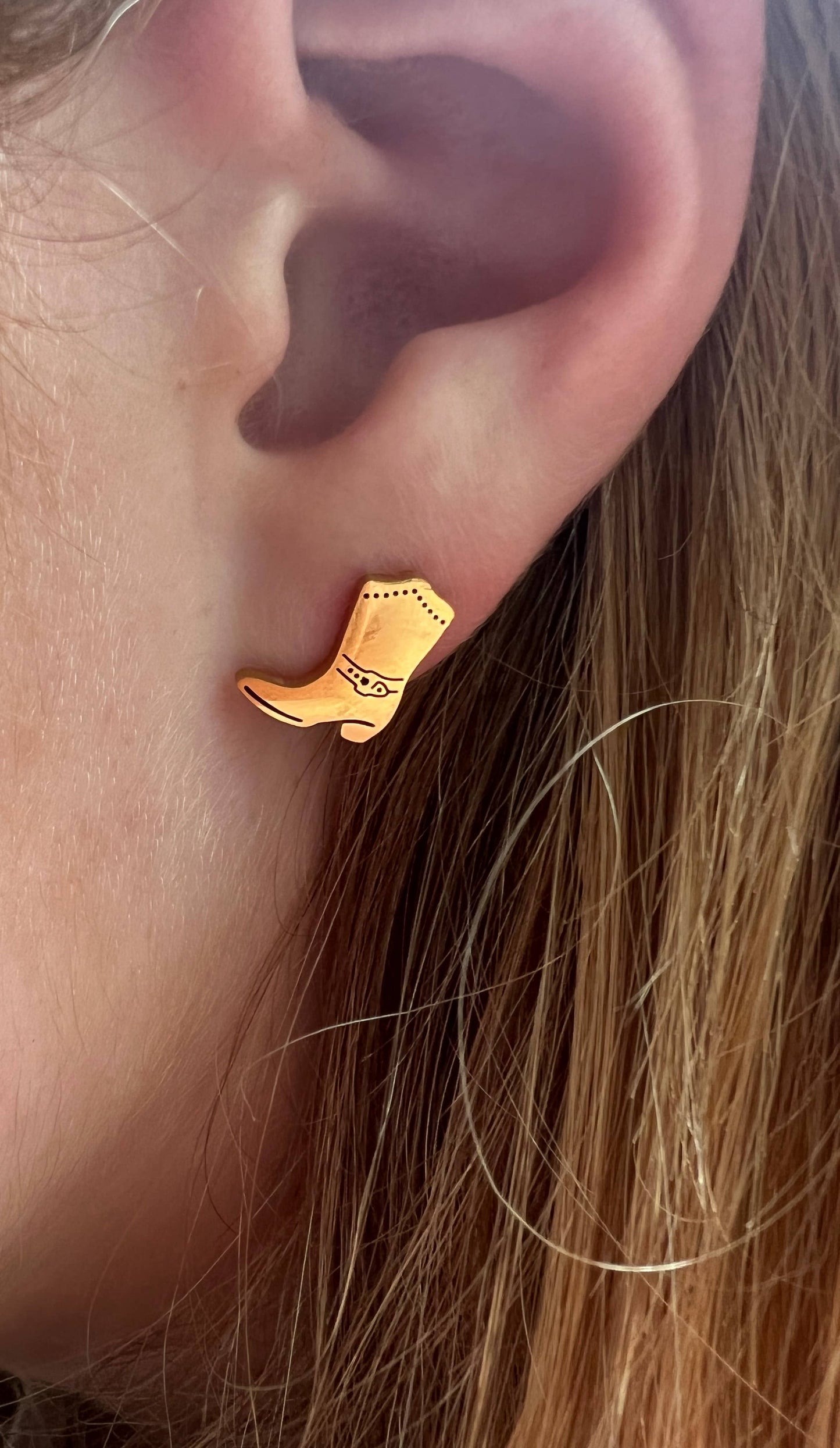 Cowboy Cowgirl Boot Earrings - Gold Stud