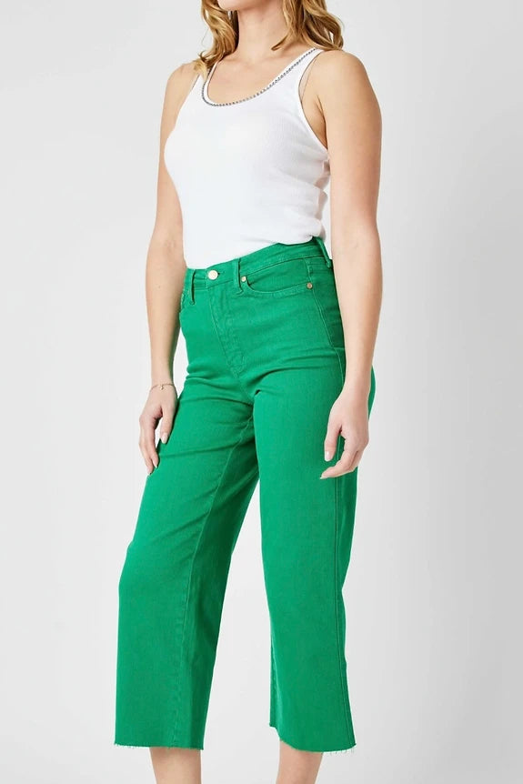 Judy Blue Kelly Green Crop Wide Leg