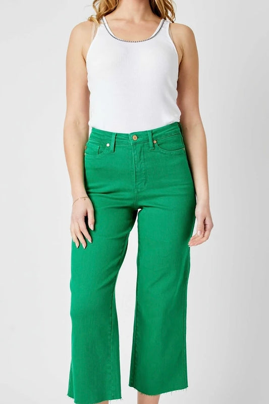 Judy Blue Kelly Green Crop Wide Leg