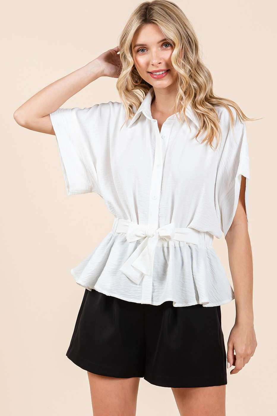 Airflow Elastic Waist Peplum Shirt Blouse