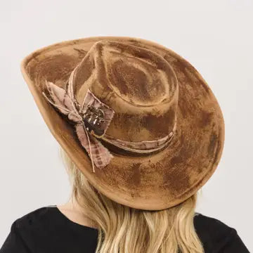 Distressed Western Cream Fedora Hat