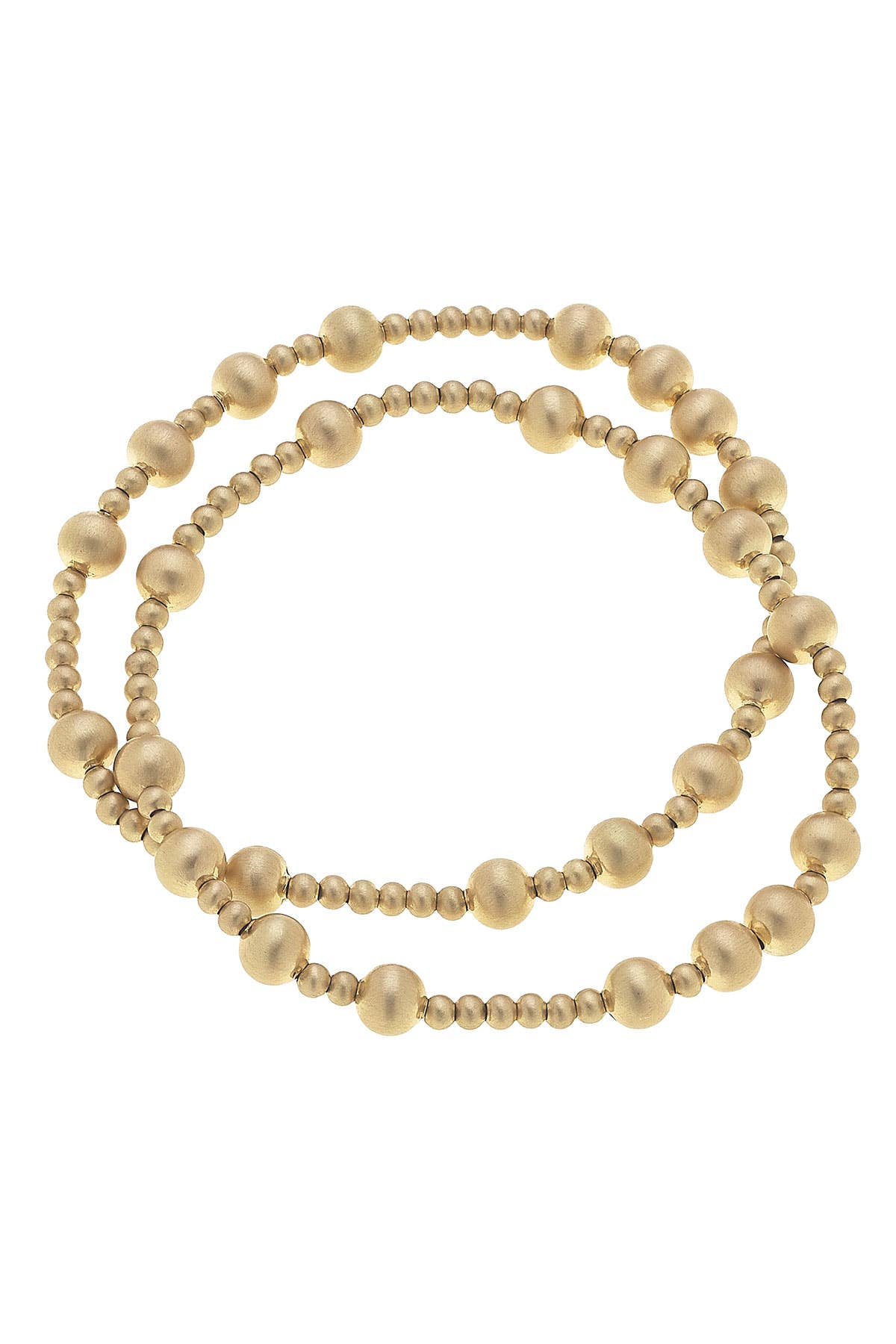 Canvas Style - Shelby Ball Bead Stretch Bracelets (Set of 2): Satin Gold