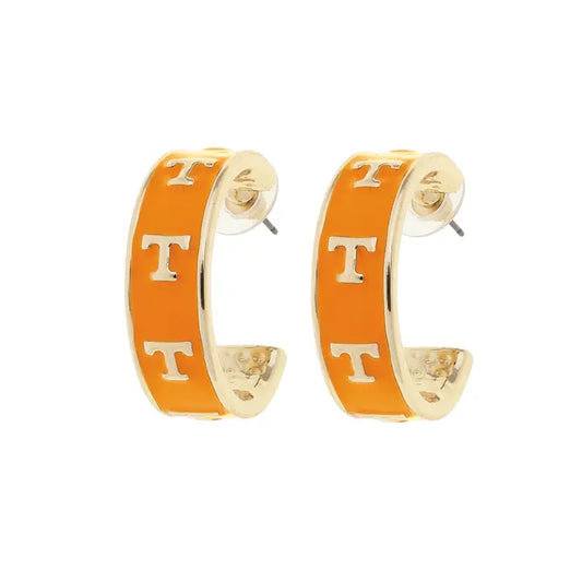 Tennessee Vols Enamel Logo Hoop Earrings in Orange/Shiny Gold