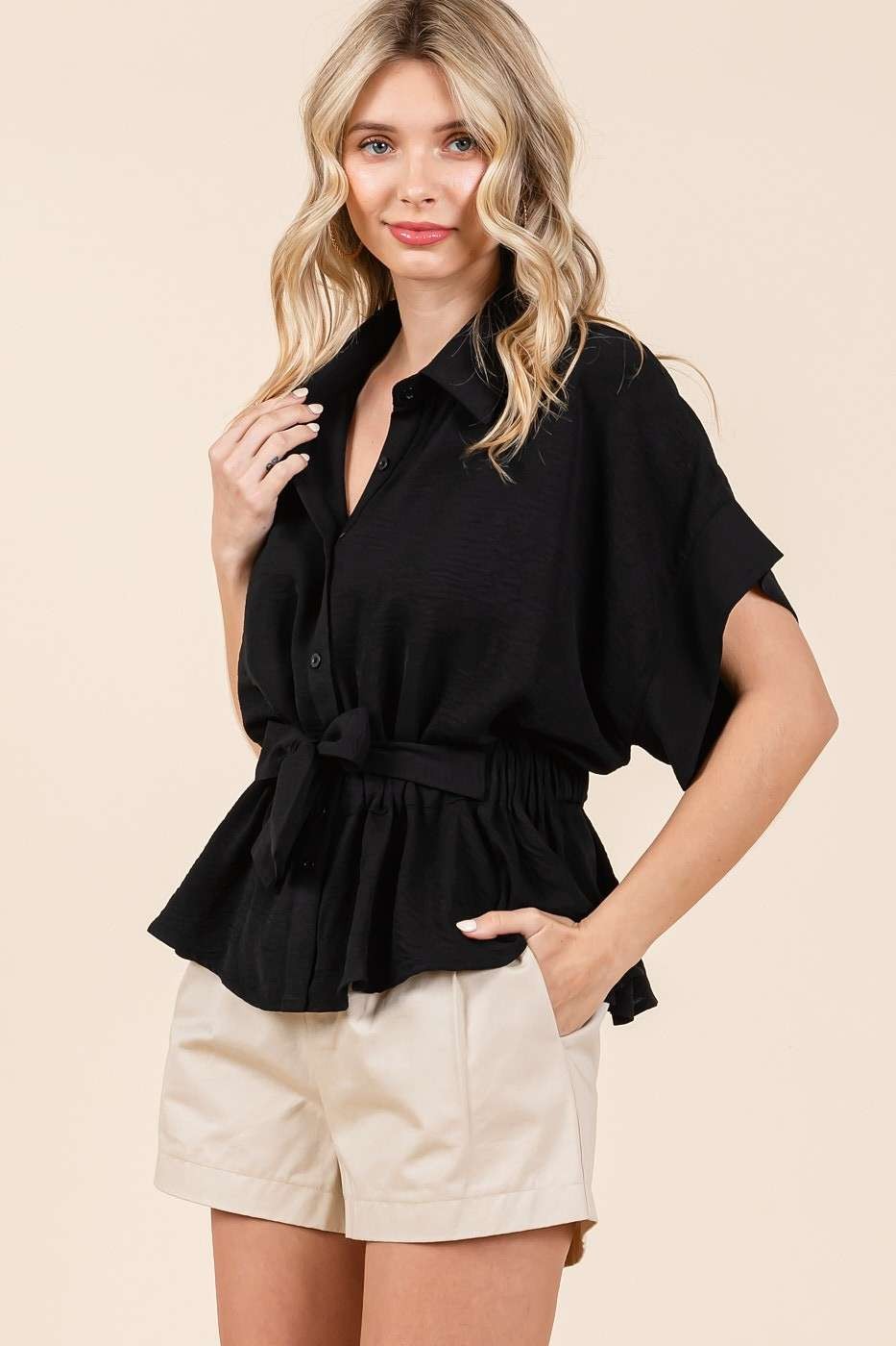 Airflow Elastic Waist Peplum Shirt Blouse