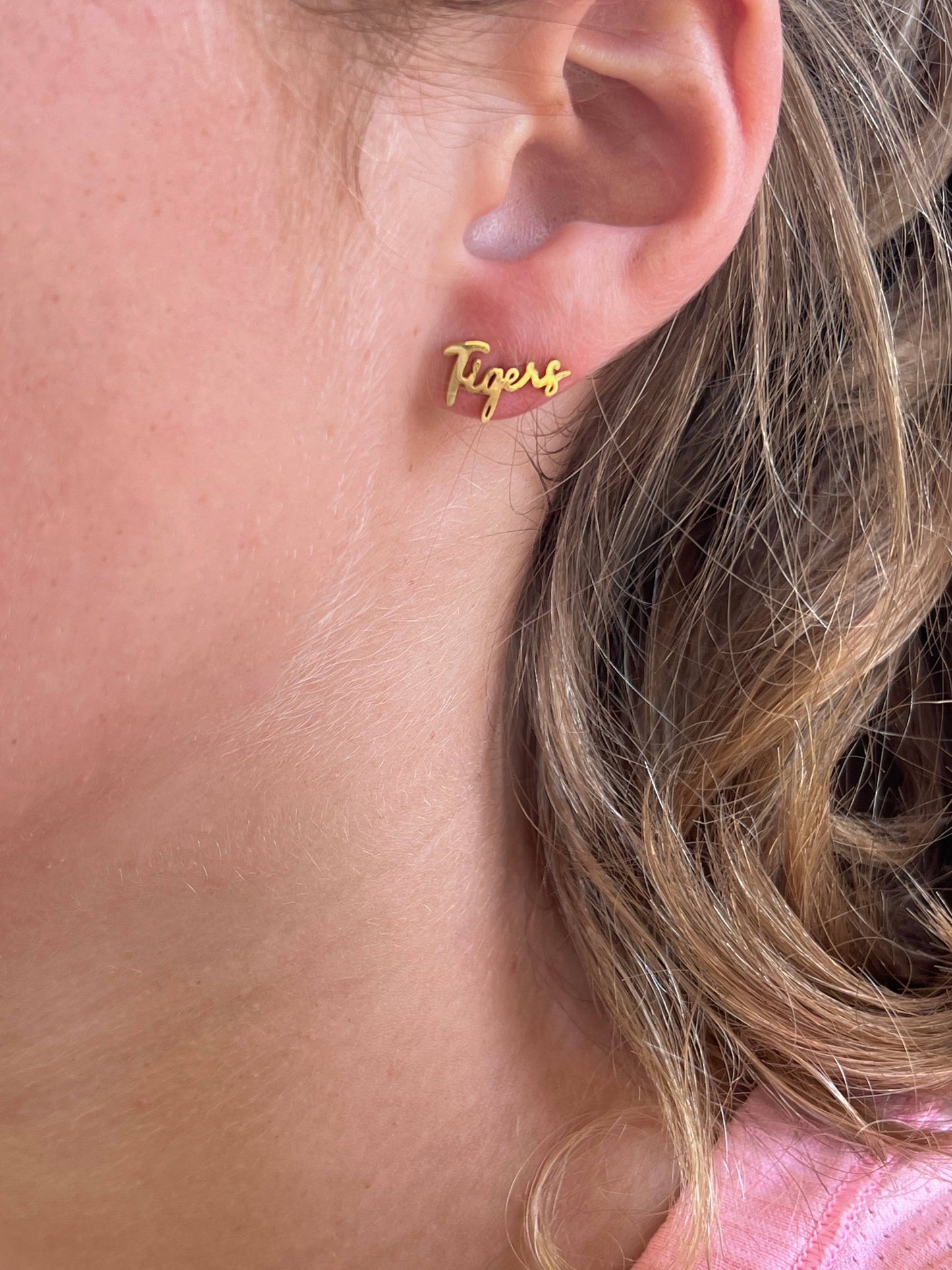 Go Tiger Cute Game Day Stud Earrings -Yellow Gold