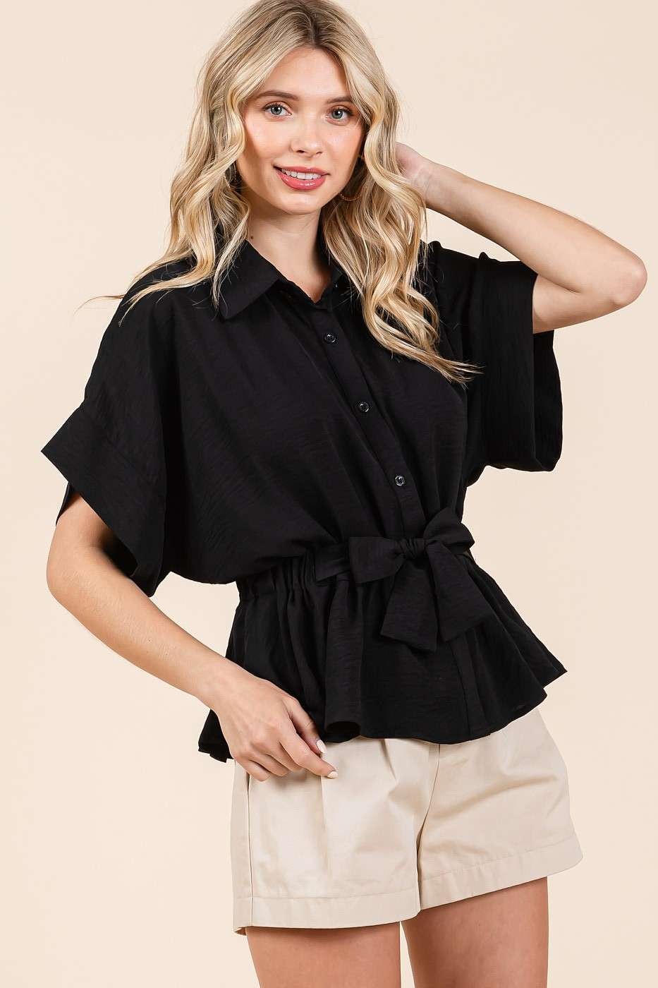 Airflow Elastic Waist Peplum Shirt Blouse