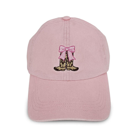 Embroidered Cowgirl Boot & Bow Baseball Cap