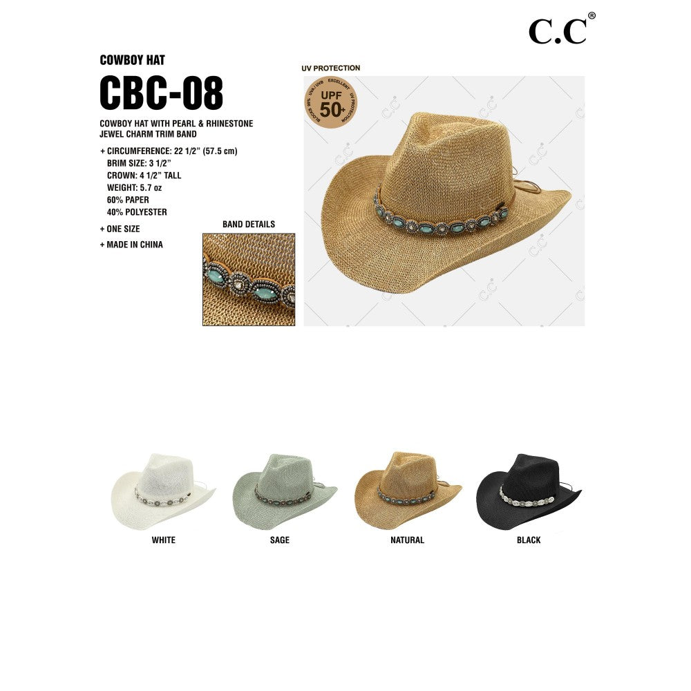 C.C Cowboy Hat w/ Rhinestone Jewel Charm Trim Band