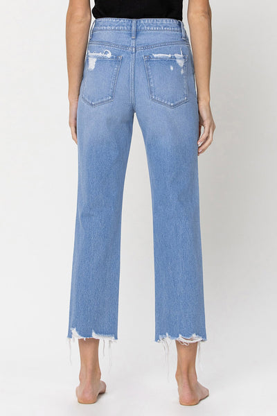 High Waist Straight Crop Distressed Jeans