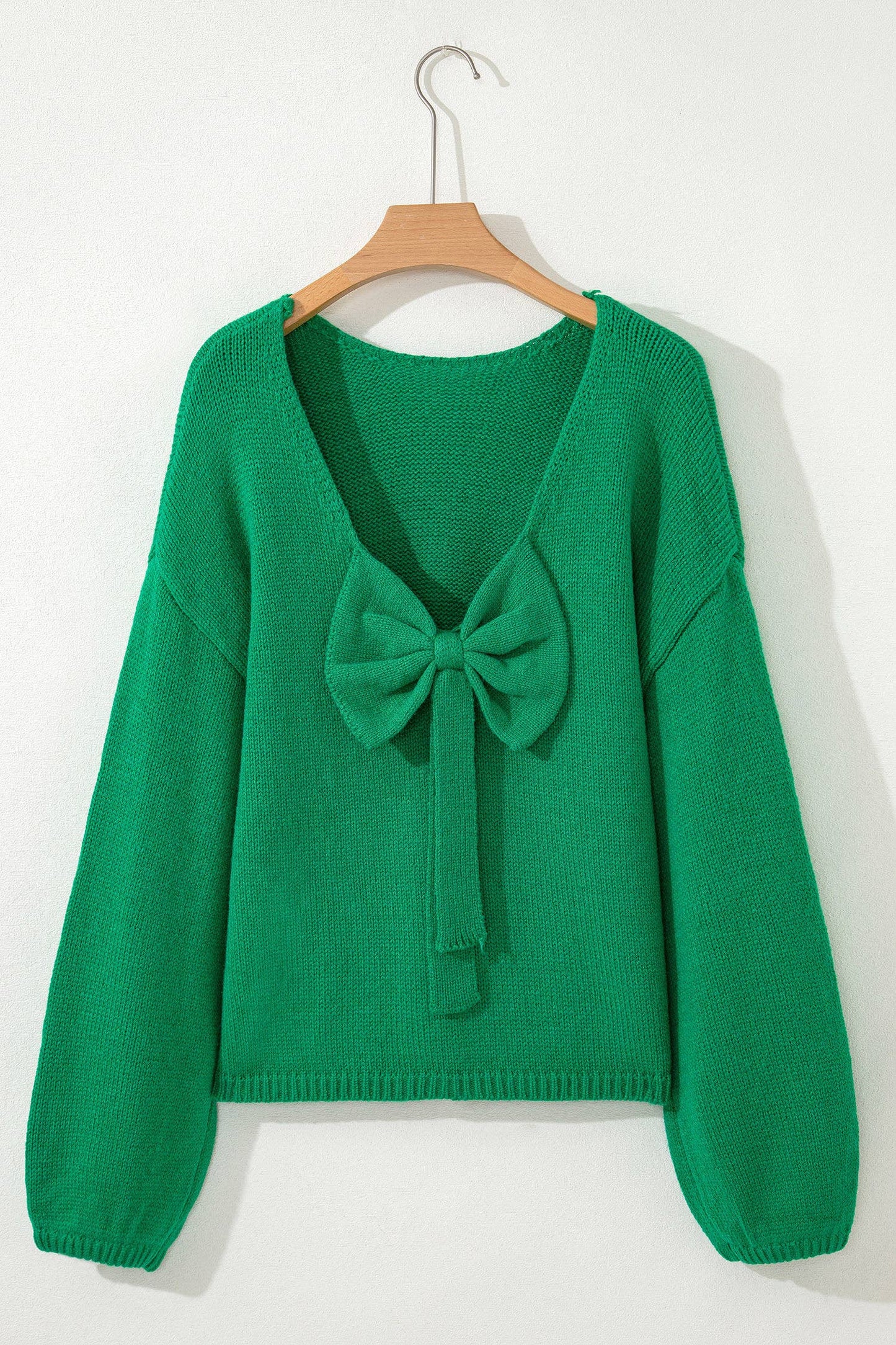 Black Backless Bubble Sleeve Back Bow Sweater - XL