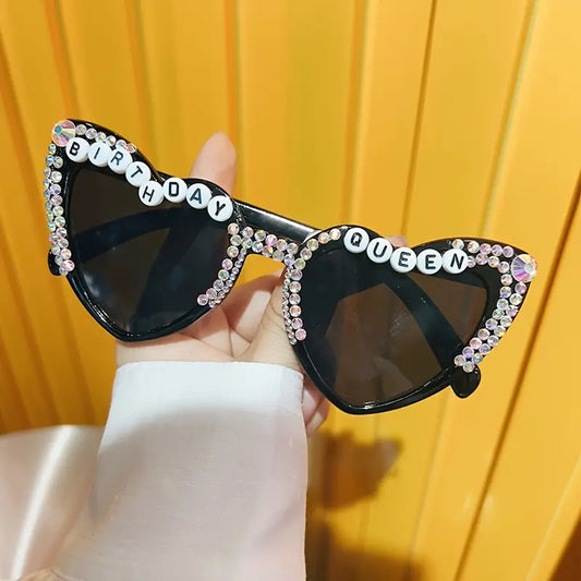 Birthday Queen" Sparkling Rhinestone Cat Eye Fashion Glasses