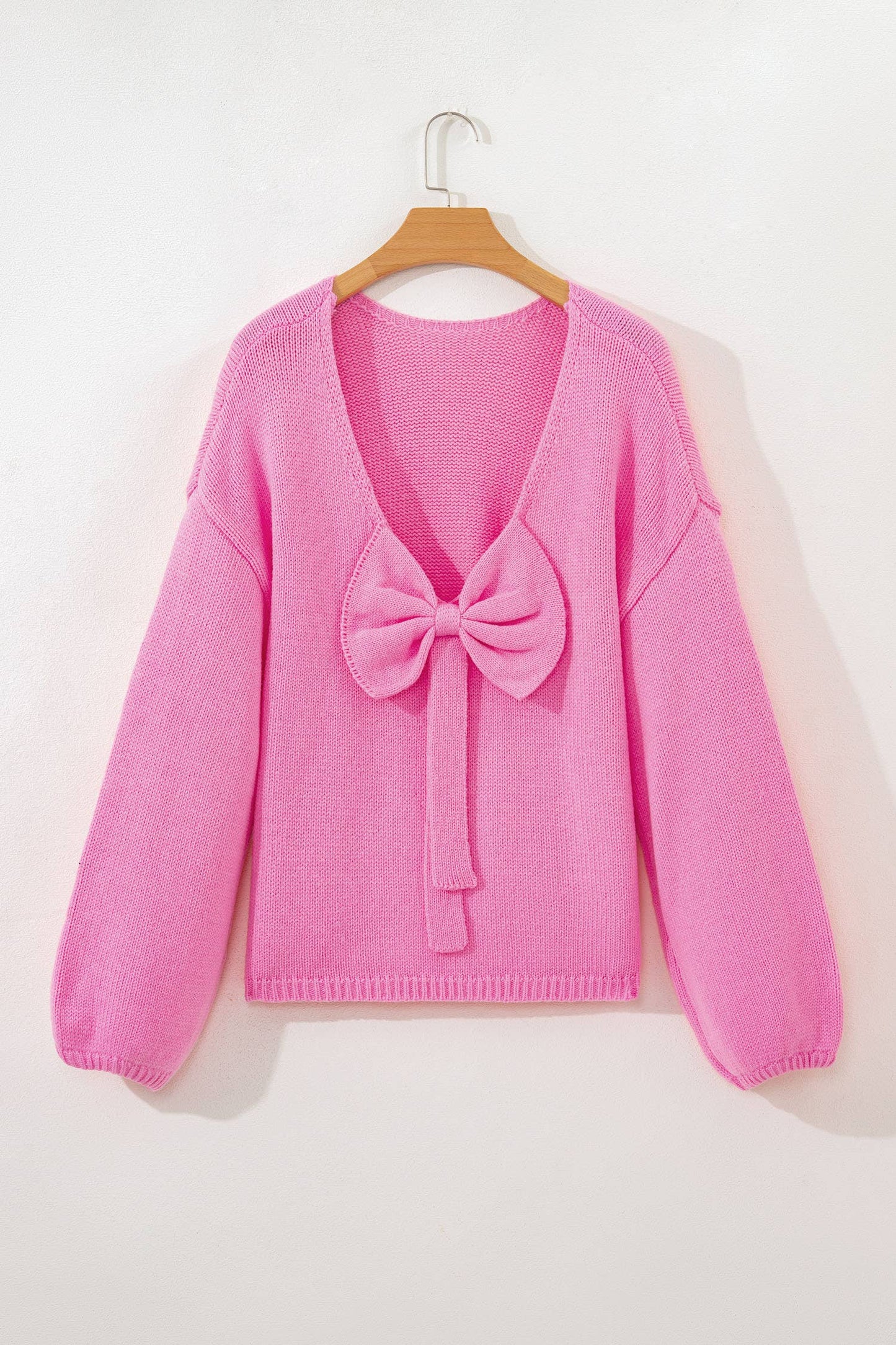 Black Backless Bubble Sleeve Back Bow Sweater - L