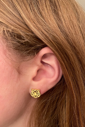 Tiger Football Stud Earrings-Gold