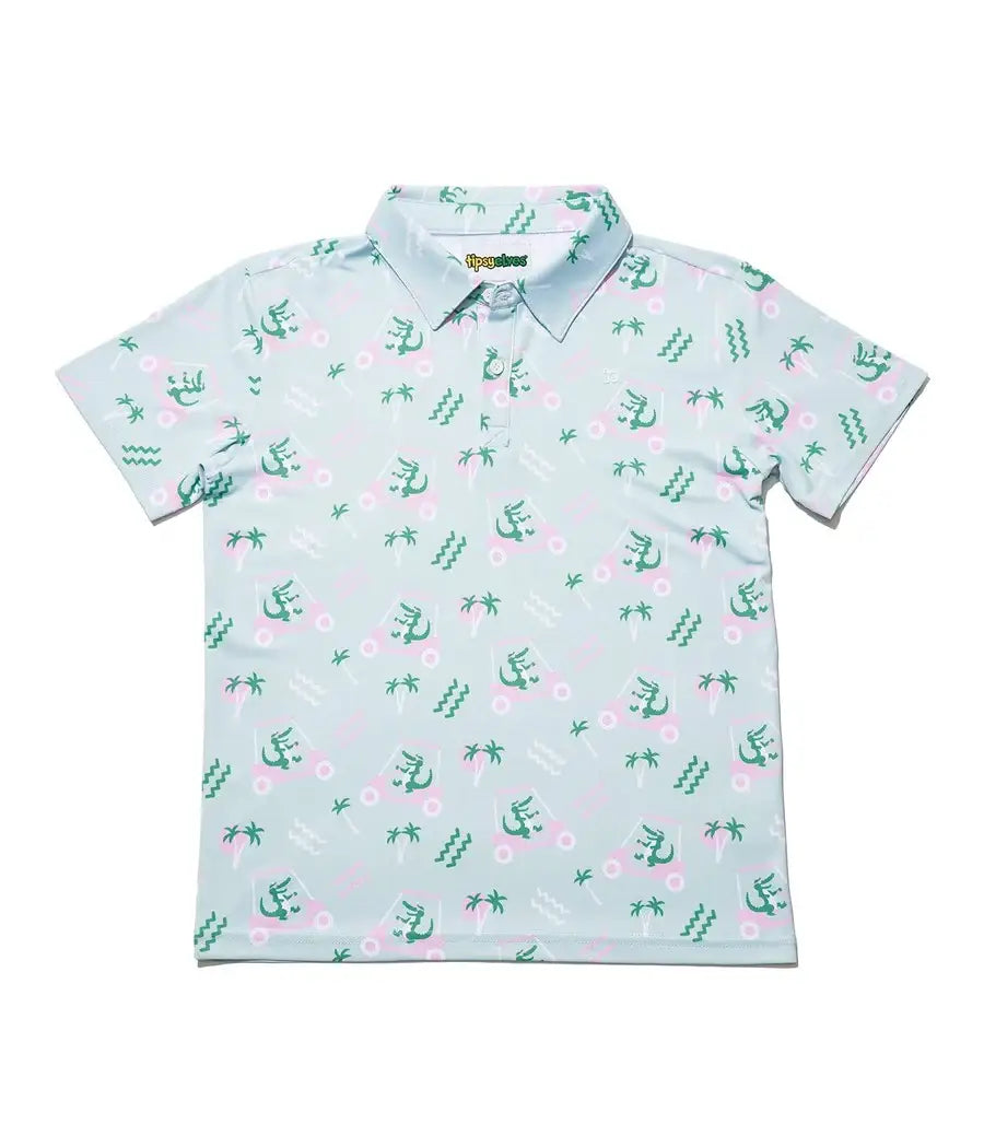 Tipsy Elves - Golf Cart Gator Golf Polo - Kid's Alligator Youth Polo Shirt: M (8)