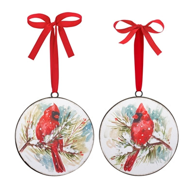 Cardinal & Pine Ornament  (Round Iron )