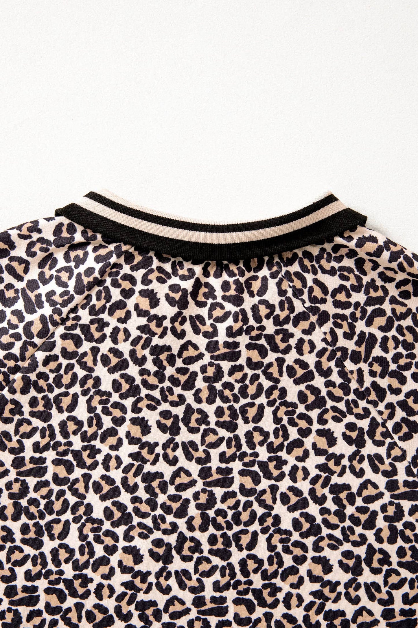 Leopard Half Zip Stripe Mock Neck Top-S
