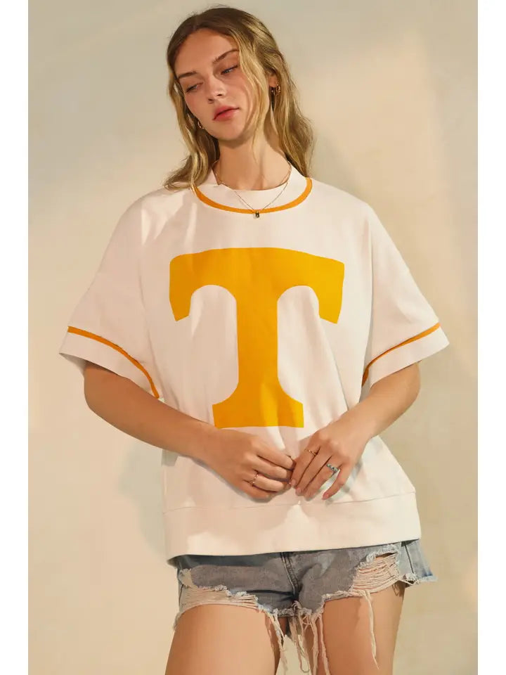 White TN oversized game day short-sleeve sweatshirt curvy