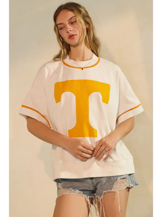 White TN oversized game day short-sleeve sweatshirt curvy