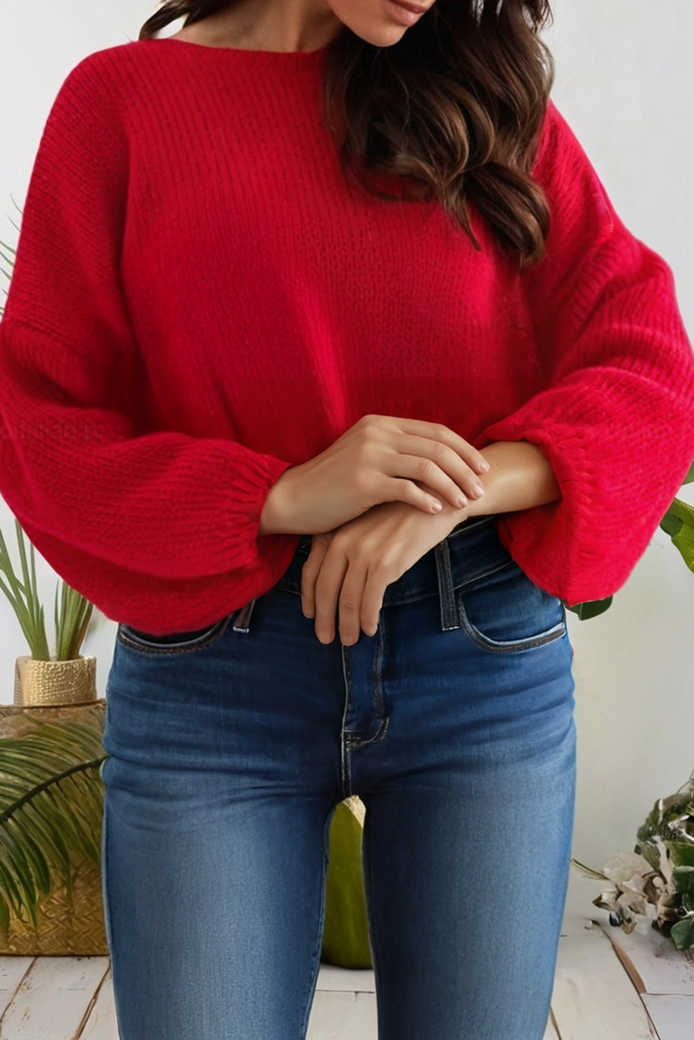 Black Backless Bubble Sleeve Back Bow Sweater- M