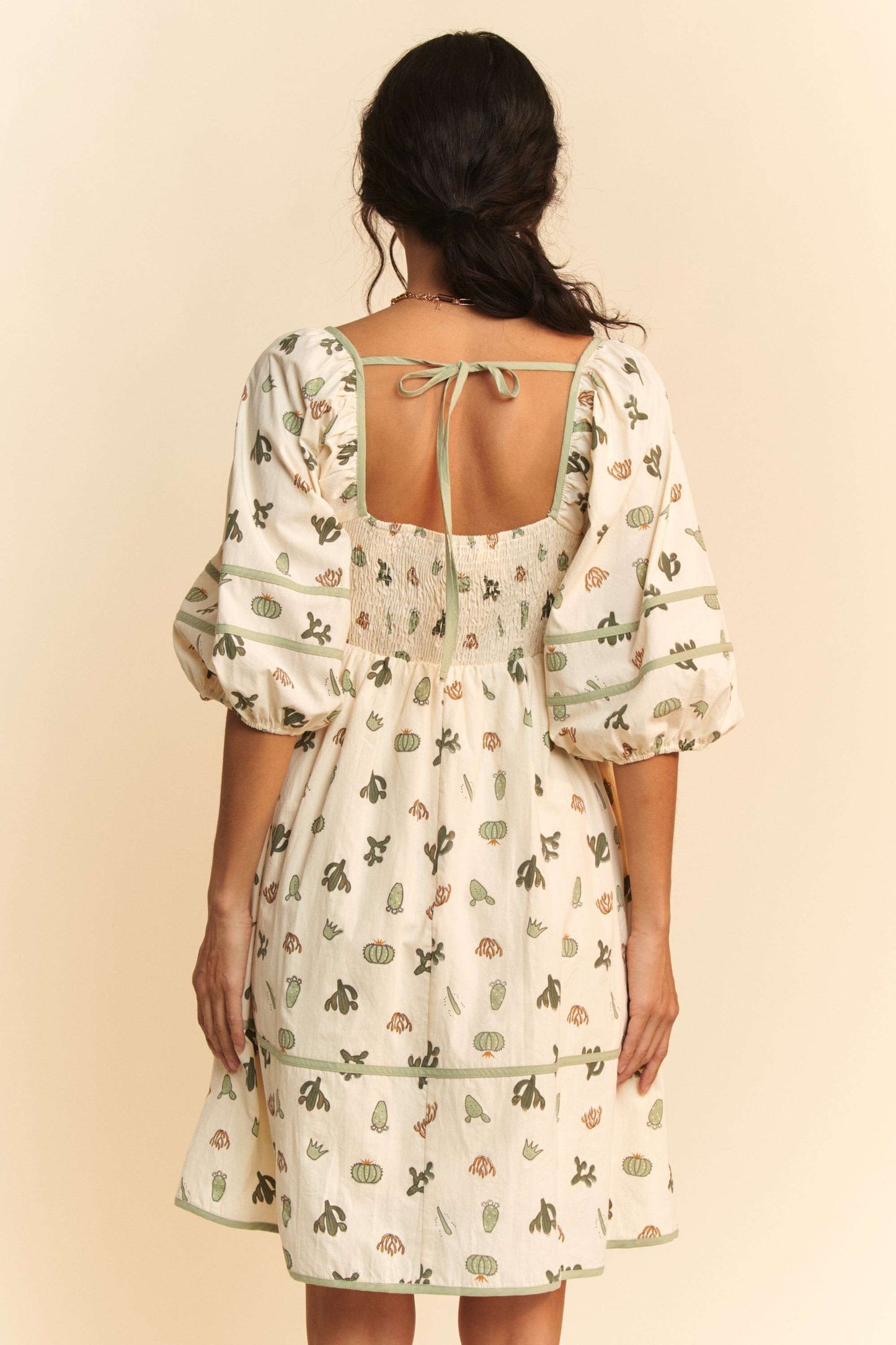 Plus Cactus Printed Poplin Contrast Dress