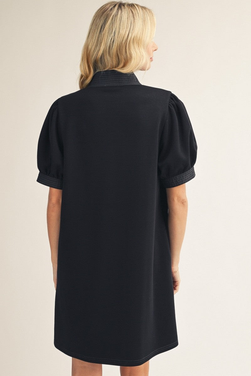 Standing Neckline Solid Shift Dress