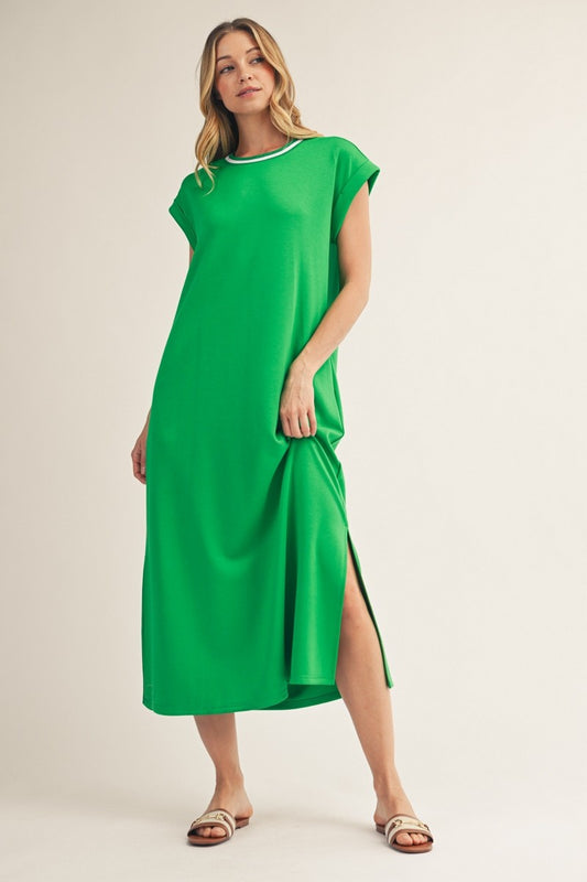 Side Slit Hem Solid Casual Midi Dress