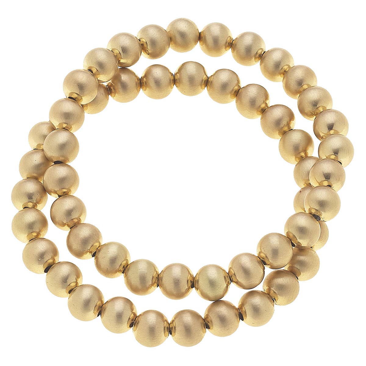 Canvas Style - Jasper Ball Bead Stretch Bracelets (Set of 2): Satin Gold