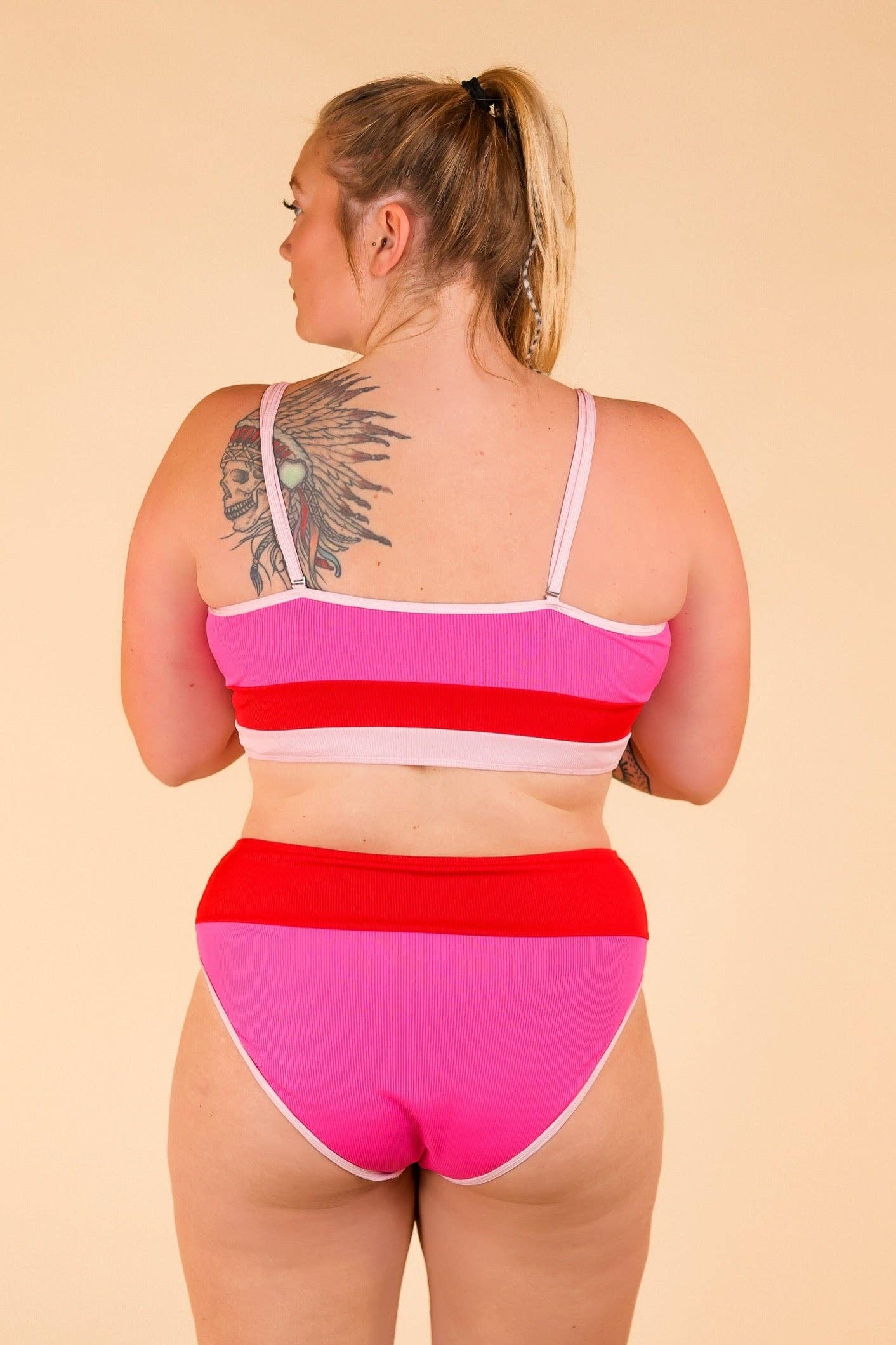 GRACE+EMMA by Southern Grace - Pink & Red Color-Block Two-Piece Swim: Hot Pink / 2X-Large