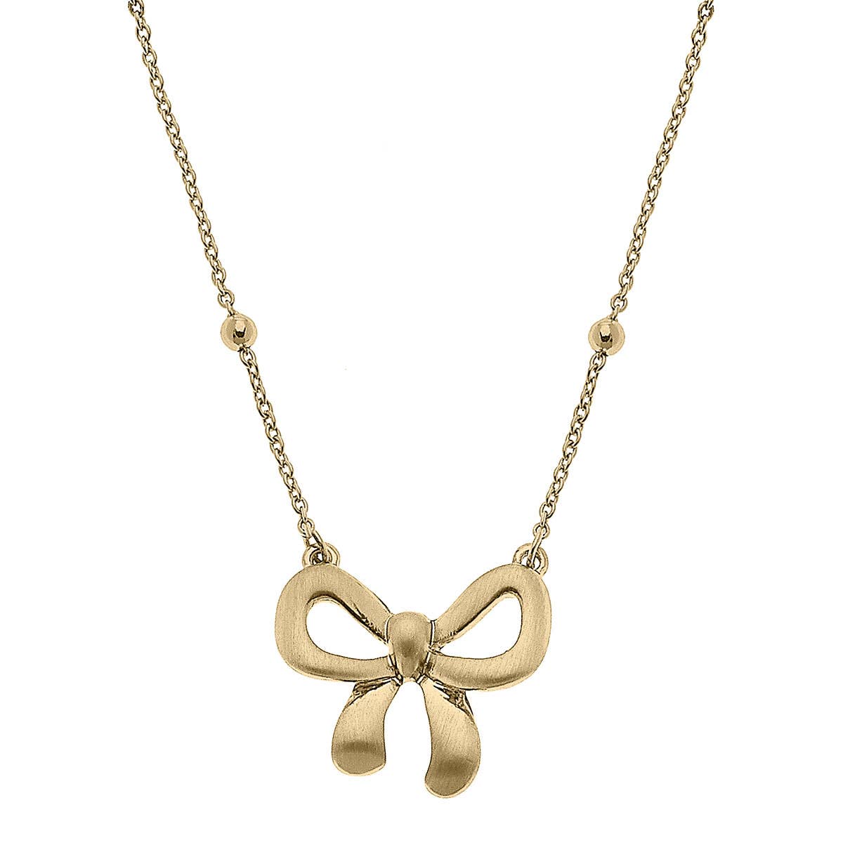 Canvas Style - Rosalie Bow Pendant Necklace in Worn Gold