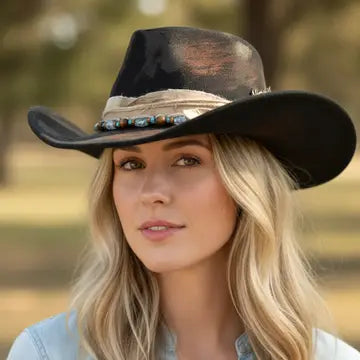 Distressed Feather Black Fedora Hat