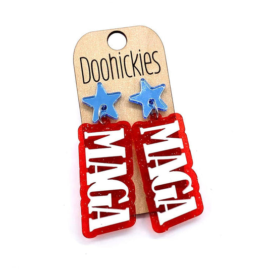 Doohickies - 2" MAGA Layered Acrylic Dangle Earrings - Political Earrings