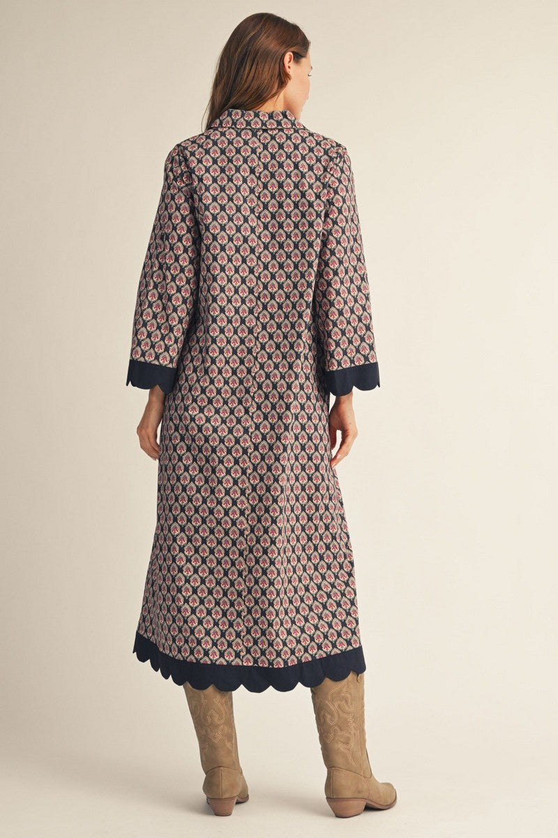 Scallop Edge Floral Midi Dress