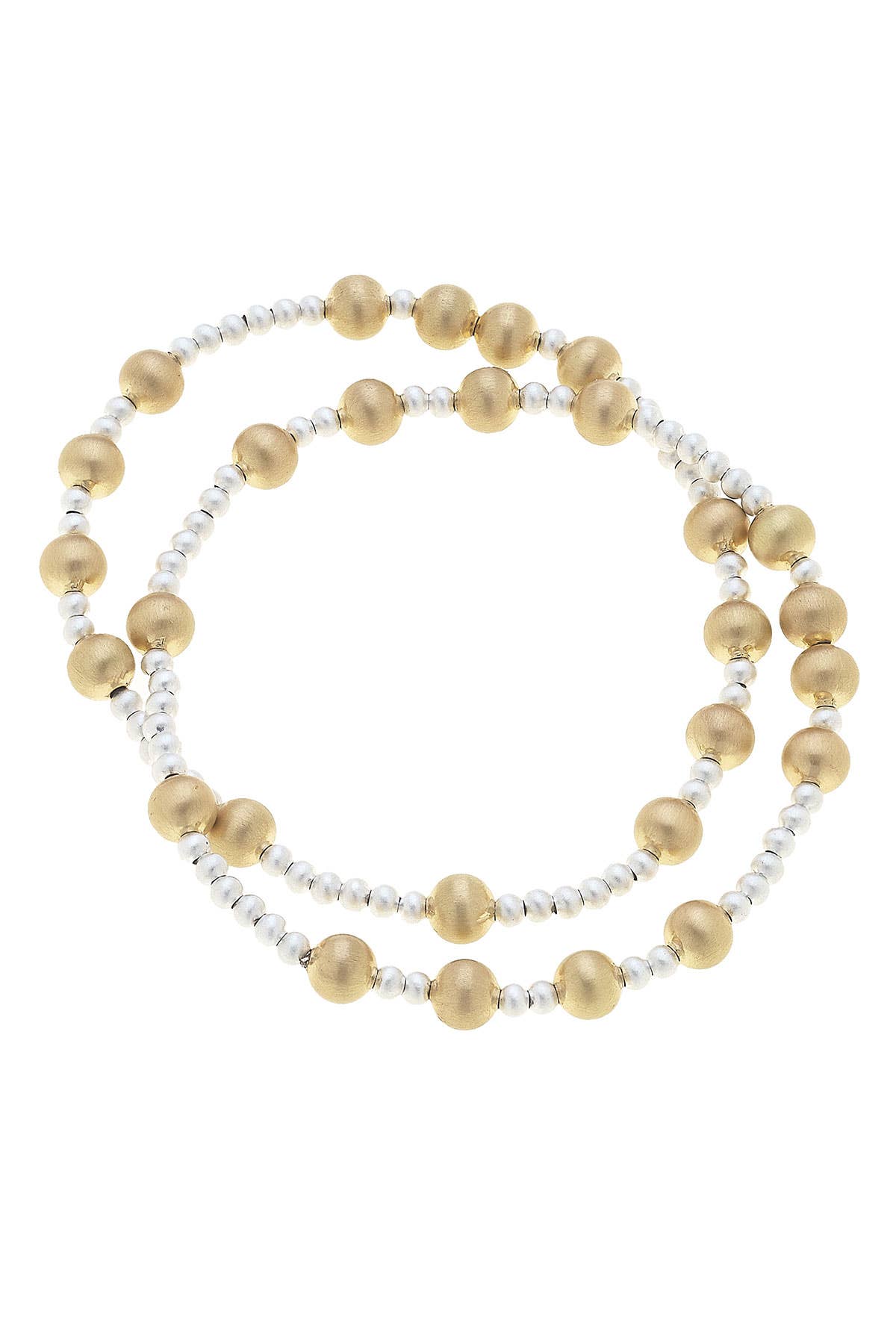 Canvas Style - Shelby Ball Bead Stretch Bracelets (Set of 2): Satin Gold