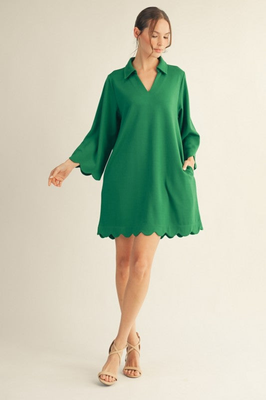 Scallop Hem Accent Solid Dress
