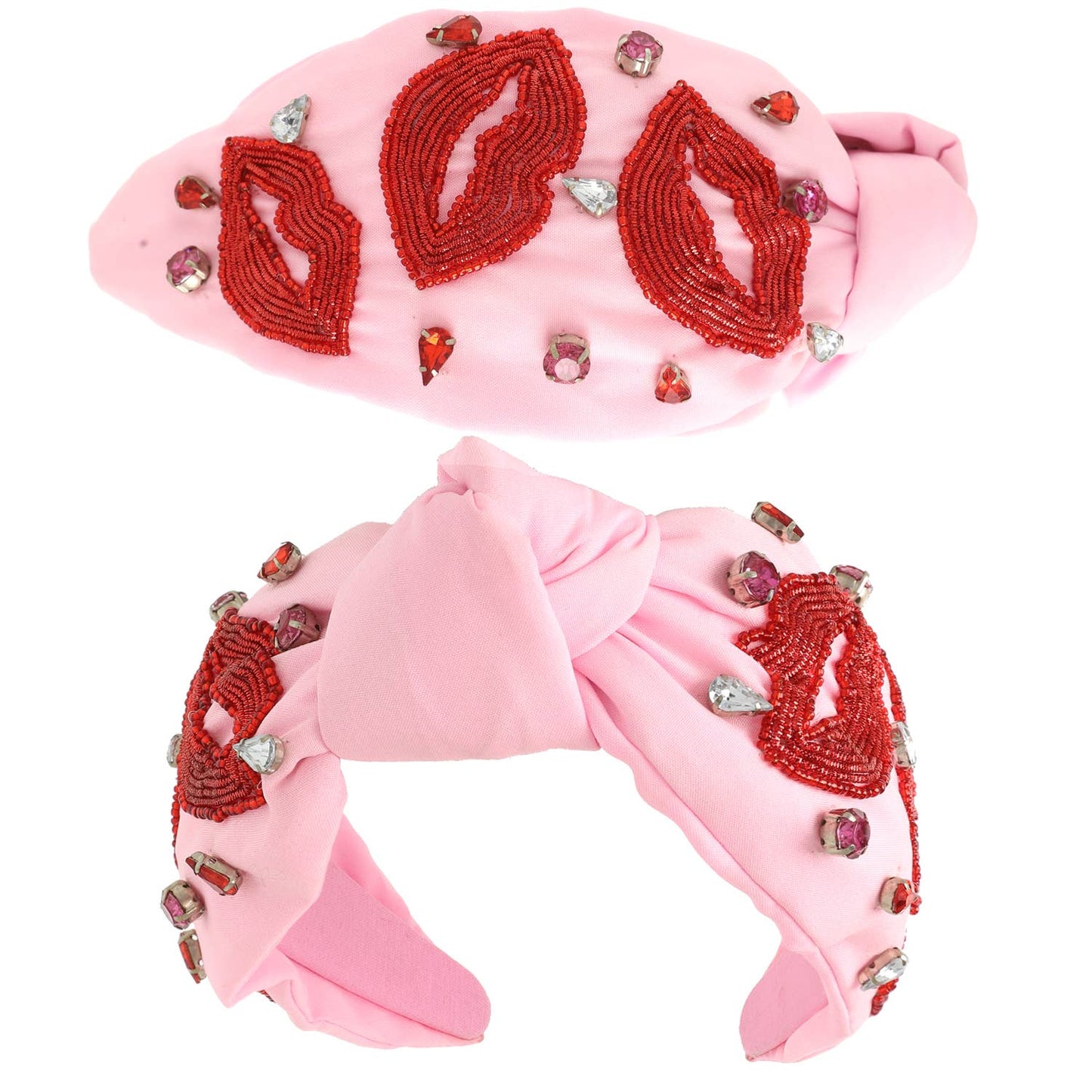 Sophia Collection - Valentine's Day Lips Pattern Beaded Headband: Red