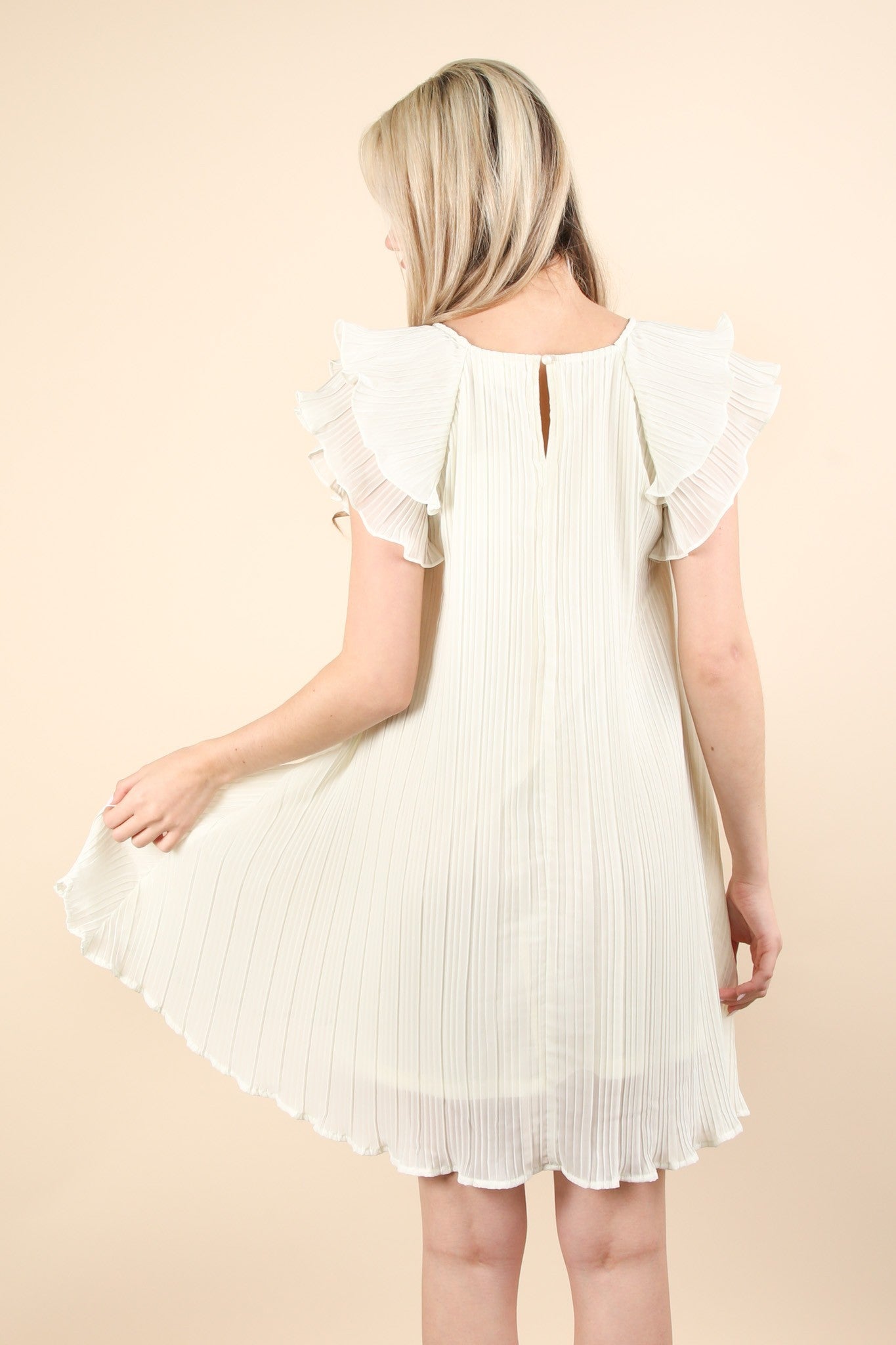 Champagne / Pleated Ruffle Mini Dress