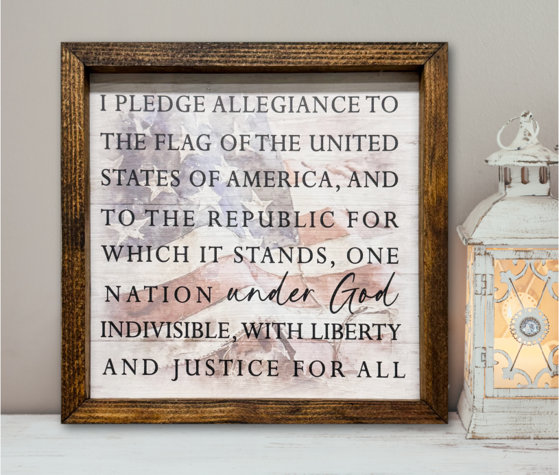 Jarmz Designs - TIMBERLAND FRAME PLEDGE OF ALLEGIANCE FLAG: 12"x12"