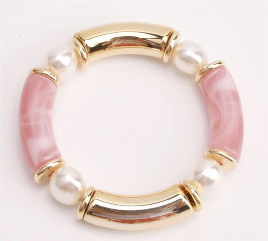 Bamboo Tube and Gold Stretch Bracelet