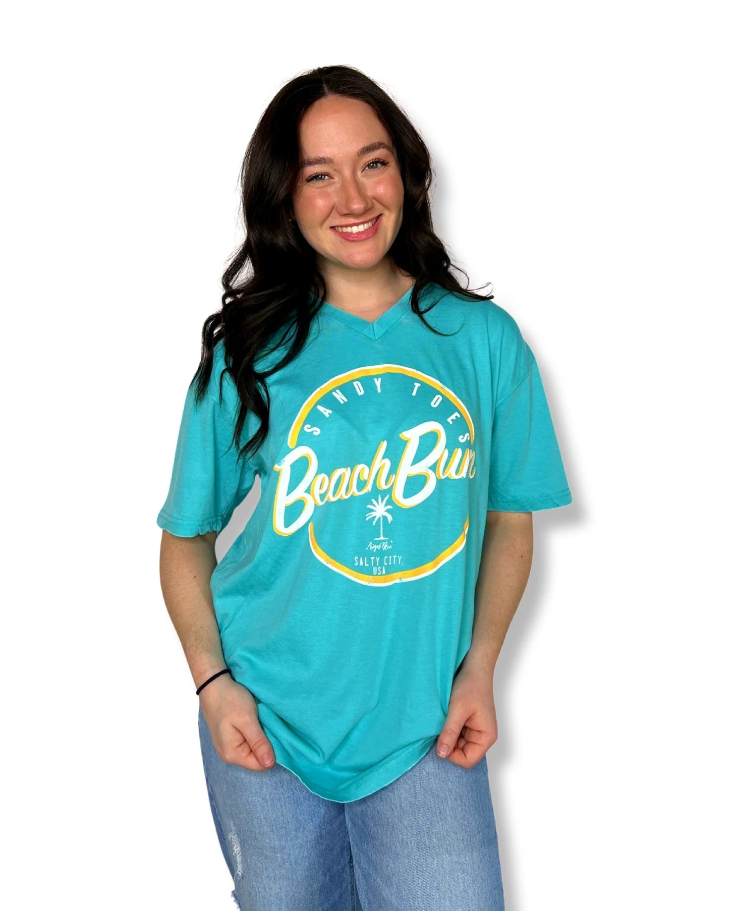 Beach Bum Caribbean Blue V-Neck Tee