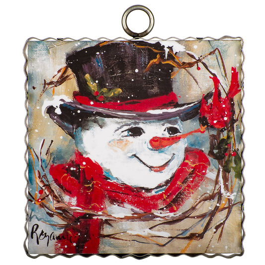 Mini Cardinal and Snowman Print w/Metal Frame