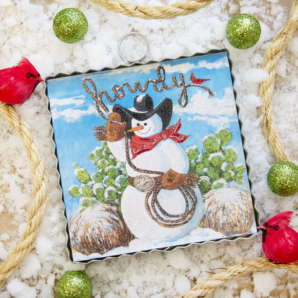 Mini Howdy Snowman Print w/Metal Frame