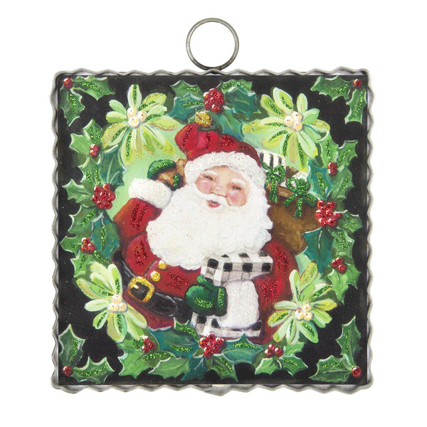 Mini Holly Santa Print w/Metal Frame