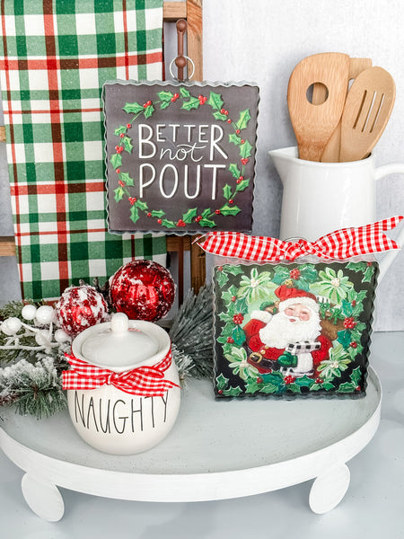 Mini Holly Santa Print w/Metal Frame