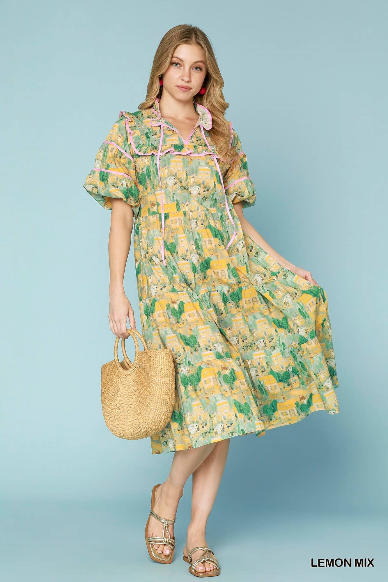 Pink Mix House Pattern Prairie Dress