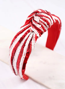 Natasha Sequin Striped Headband RED WHITE