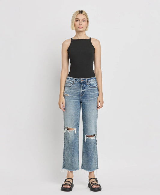 Flying Monkey High Rise Distressed Slim Wide Jeans- Punctual