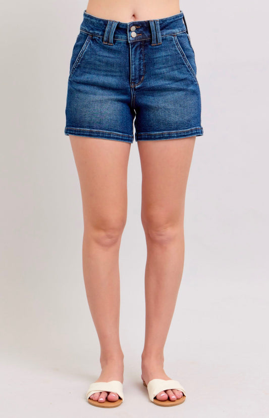 Judy Blue Hi-Waist / Double Button Jean Shorts  JB150307 DK