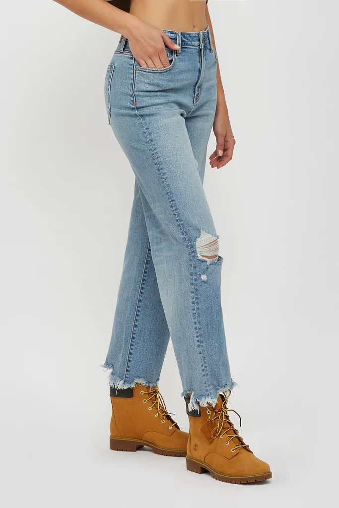 Hidden Distressed Wide Leg Jeans