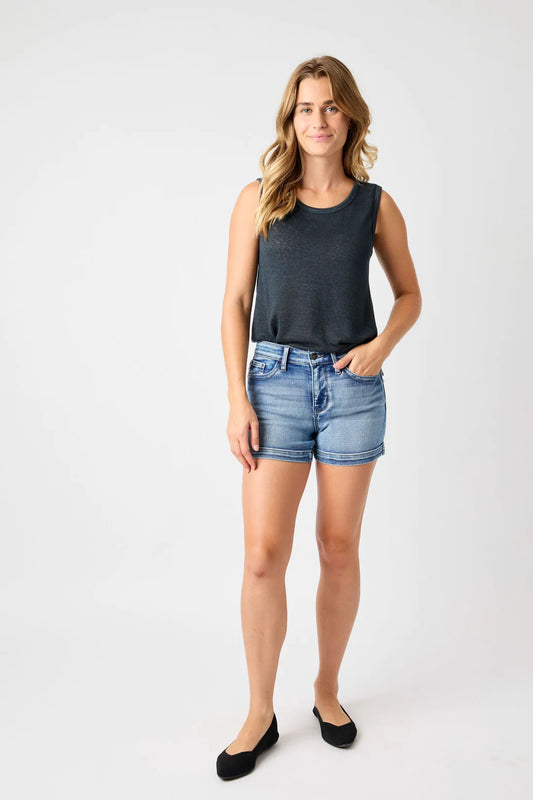 Judy Blue Mid-Rise Heavy Contrast Faux Flap Pocket Shorts 15274