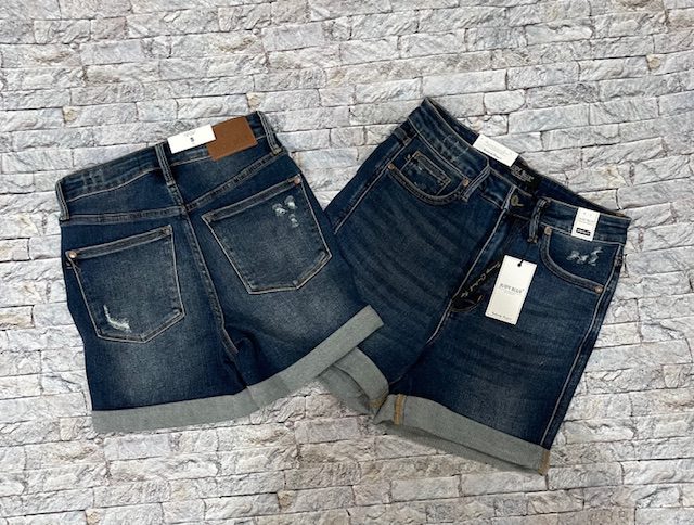 HW Tummy Control Vintage Wash Cuffed Shorts